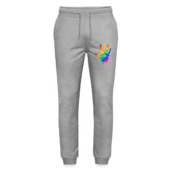 Colorful Handprint Watercolor Design - Stanley/Stella Mover Unisex Organic Jogging Trousers - heather grey - Front - Marisol (170cm) & Nik (191cm)