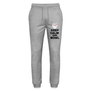 KEEP CALM AND BOWL, STRIKE MEISTER! PIN SNIPER - Stanley/Stella Mover Unisex Organic Jogging Trousers - heather grey - Front - Marisol (170cm) & Nik (191cm)