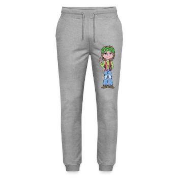 Hippie Peace Sign Groovy Girl - Stanley/Stella Mover Unisex Organic Jogging Trousers - heather grey - Front - Marisol (170cm) & Nik (191cm)