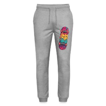 Flame Skateboard Laughing Face - Stanley/Stella Mover Unisex Organic Jogging Trousers - heather grey - Front - Marisol (170cm) & Nik (191cm)