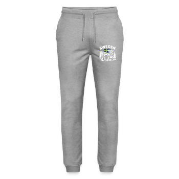 Sweden Moose Silhouette – Scandinavian Natural - Stanley/Stella Mover Unisex Organic Jogging Trousers - heather grey - Front - Marisol (170cm) & Nik (191cm)