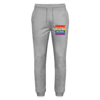 Fuck Rechts - Antifa Tee - Stanley/Stella Unisex Bio Jogginghose Mover  - Grau meliert - Vorne - Marisol (170cm) & Nik (191cm)