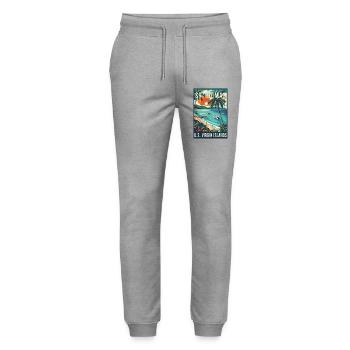 Explore St. Thomas Tropical Vintage Travel Art - Stanley/Stella Mover Unisex Organic Jogging Trousers - heather grey - Front - Marisol (170cm) & Nik (191cm)