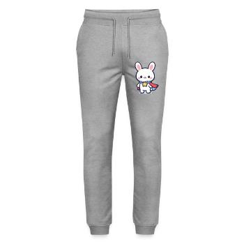 Minihero Bunny – Super Bunny - Stanley/Stella Mover Unisex Organic Jogging Trousers - heather grey - Front - Marisol (170cm) & Nik (191cm)