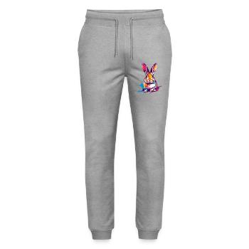 Colorful Rabbit in Watercolors Splashes of Color - Stanley/Stella Mover Unisex Organic Jogging Trousers - heather grey - Front - Marisol (170cm) & Nik (191cm)