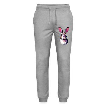 Bunter Kaninchenkopf Hase Porträt Pop-Art Kunst - Stanley/Stella Unisex Bio Jogginghose Mover  - Grau meliert - Vorne - Marisol (170cm) & Nik (191cm)