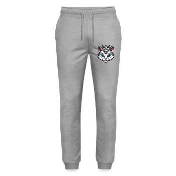 Cat Symbol Head Crown - Stanley/Stella Mover Unisex Organic Jogging Trousers - heather grey - Front - Marisol (170cm) & Nik (191cm)