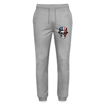 USA Totenkopf - Patriot Skull Design - Stanley/Stella Mover Unisex Organic Jogging Trousers - heather grey - Front - Marisol (170cm) & Nik (191cm)