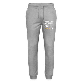 World's Okayest Wife Graphic Tee - Stanley/Stella Mover Unisex Organic Jogging Trousers - heather grey - Front - Marisol (170cm) & Nik (191cm)