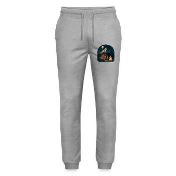 Mountain camping at night with fire - Stanley/Stella Mover Unisex Organic Jogging Trousers - heather grey - Front - Marisol (170cm) & Nik (191cm)