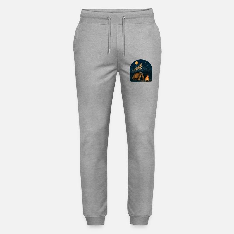 Mountain camping at night with fire - Stanley/Stella Mover Unisex Organic Jogging Trousers - heather grey