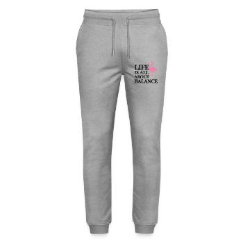 Life Is All About Balance Flamingo Quote - Stanley/Stella Mover Unisex Organic Jogging Trousers - heather grey - Front - Marisol (170cm) & Nik (191cm)