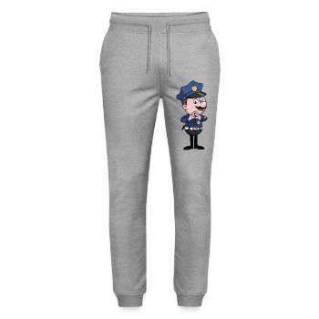 Caricature policière avec un geste de chuchotement - Pantalon de jogging bio MOVER Stanley/Stella unisexe - gris chiné - Devant - Marisol (170cm) & Nik (191cm)