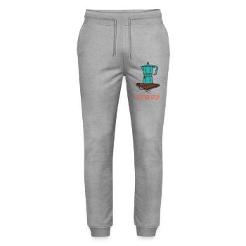 Aqua Moka Pot Coffee Stop - Stanley/Stella Mover Unisex Organic Jogging Trousers - heather grey - Front - Marisol (170cm) & Nik (191cm)