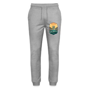 Straßburger Kathedral Retro-Sonnenuntergangsabzeichen - Stanley/Stella Unisex Bio Jogginghose Mover  - Grau meliert - Vorne - Marisol (170cm) & Nik (191cm)