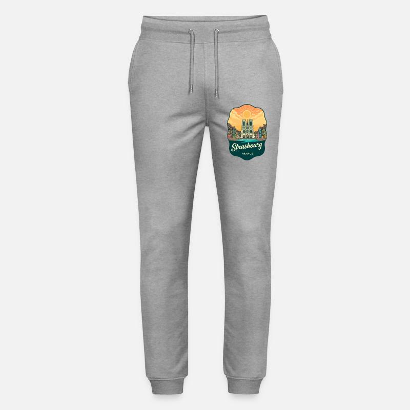 Straßburger Kathedral Retro-Sonnenuntergangsabzeichen - Stanley/Stella Unisex Bio Jogginghose Mover  - Grau meliert