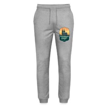 Insigne rétro du coucher de soleil de la cathédrale de Cologne - Pantalon de jogging bio MOVER Stanley/Stella unisexe - gris chiné - Devant - Marisol (170cm) & Nik (191cm)
