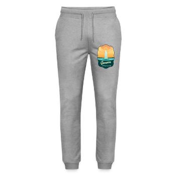 Geneva Jet d'Eau Vintage-Reiseabzeichen - Stanley/Stella Unisex Bio Jogginghose Mover  - Grau meliert - Vorne - Marisol (170cm) & Nik (191cm)