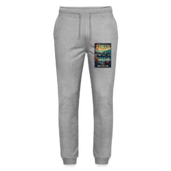 Explore Zurich in Switzerland Vintage Travel Art - Stanley/Stella Mover Unisex Organic Jogging Trousers - heather grey - Front - Marisol (170cm) & Nik (191cm)