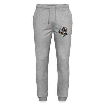 Katzen-DJ mit Kopfhörern und Plattenspieler - Stanley/Stella Unisex Bio Jogginghose Mover  - Grau meliert - Vorne - Marisol (170cm) & Nik (191cm)