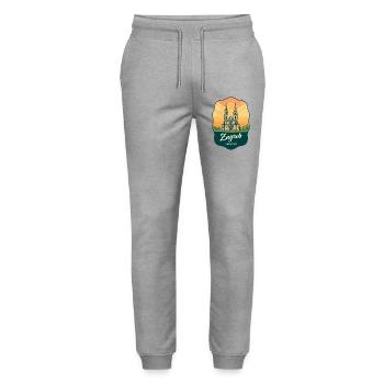 Zagreb Cathedral Vintage Sunset Travel Badge - Stanley/Stella Mover Unisex Organic Jogging Trousers - heather grey - Front - Marisol (170cm) & Nik (191cm)