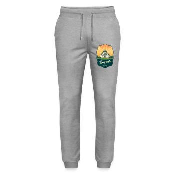 Belgrader Saint Sava Retro Sonnenuntergangs-Reiseabzeichen - Stanley/Stella Unisex Bio Jogginghose Mover  - Grau meliert - Vorne - Marisol (170cm) & Nik (191cm)