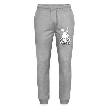 Kalo Pascha Greek Easter Bunny Orthodox Easter - Stanley/Stella Mover Unisex Organic Jogging Trousers - heather grey - Front - Marisol (170cm) & Nik (191cm)