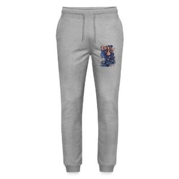 Frau mit Kopfhörer blau - Stanley/Stella Unisex Bio Jogginghose Mover  - Grau meliert - Vorne - Marisol (170cm) & Nik (191cm)