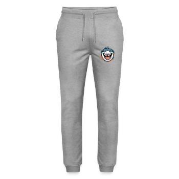 Grinning Shark Cartoon - Stanley/Stella Mover Unisex Organic Jogging Trousers - heather grey - Front - Marisol (170cm) & Nik (191cm)