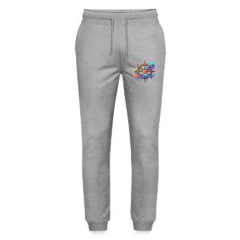 Farbwellen am Steuerrad - Stanley/Stella Unisex Bio Jogginghose Mover  - Grau meliert - Vorne - Marisol (170cm) & Nik (191cm)