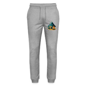 Mountain camping fire pit - Stanley/Stella Mover Unisex Organic Jogging Trousers - heather grey - Front - Marisol (170cm) & Nik (191cm)