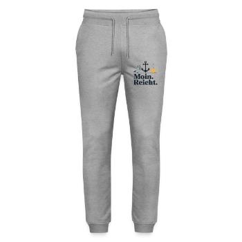  Moin. Reicht. Anker Möwe Kaffee Nordsee Ostsee - Stanley/Stella Unisex Bio Jogginghose Mover  - Grau meliert - Vorne - Marisol (170cm) & Nik (191cm)