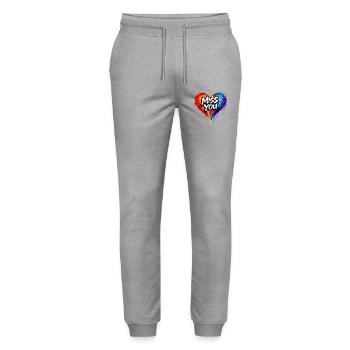 Miss You Broken Heart Art Neon Streetart-Look - Stanley/Stella Unisex Bio Jogginghose Mover  - Grau meliert - Vorne - Marisol (170cm) & Nik (191cm)