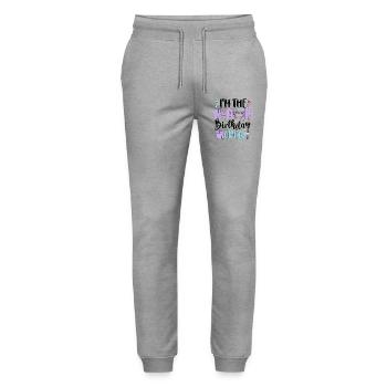 I'm The K Pop Birthday Crew - Stanley/Stella Mover Unisex Organic Jogging Trousers - heather grey - Front - Marisol (170cm) & Nik (191cm)