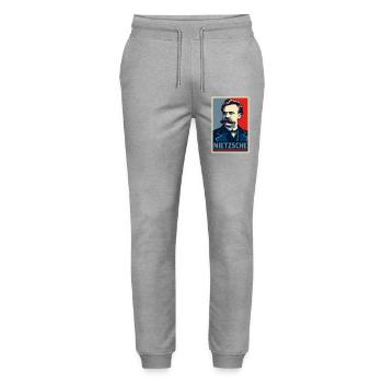 Nietzsche Pop Art Portrait - Stanley/Stella Mover Unisex Organic Jogging Trousers - heather grey - Front - Marisol (170cm) & Nik (191cm)