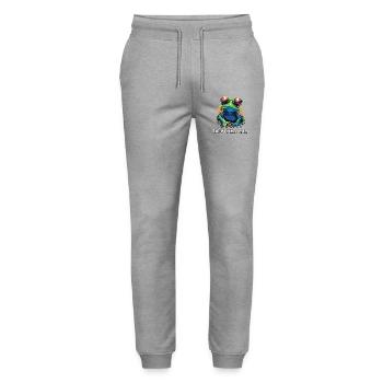 Dünnes Eis Frosch PopArt Shirt - Stanley/Stella Unisex Bio Jogginghose Mover  - Grau meliert - Vorne - Marisol (170cm) & Nik (191cm)