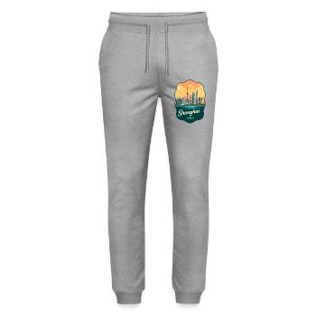 Shanghai Oriental Pearl Retro Sonnenuntergangsabzeichen - Stanley/Stella Unisex Bio Jogginghose Mover  - Grau meliert - Vorne - Marisol (170cm) & Nik (191cm)