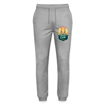 Cork Ireland Retro Sonnenuntergangs-Reiseabzeichen - Stanley/Stella Unisex Bio Jogginghose Mover  - Grau meliert - Vorne - Marisol (170cm) & Nik (191cm)