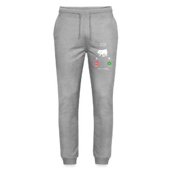 My Pug Is Calling Funny Dog Phone Screen - Stanley/Stella Mover Unisex Organic Jogging Trousers - heather grey - Front - Marisol (170cm) & Nik (191cm)