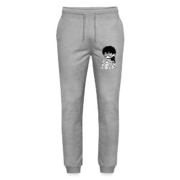Student Burnout Sticker Books Black and White - Stanley/Stella Mover Unisex Organic Jogging Trousers - heather grey - Front - Marisol (170cm) & Nik (191cm)