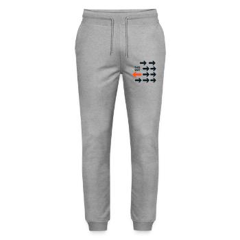 Inverted Arrow Against Current Design This Way Tot - Stanley/Stella Mover Unisex Organic Jogging Trousers - heather grey - Front - Marisol (170cm) & Nik (191cm)