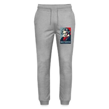 Beethoven Pop Art Portrait - Stanley/Stella Mover Unisex Organic Jogging Trousers - heather grey - Front - Marisol (170cm) & Nik (191cm)