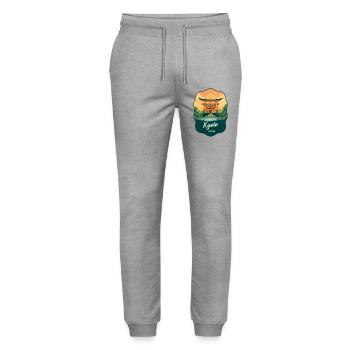 Kyoto Golden Pavilion Vintage-Sonnenuntergangsabzeichen - Stanley/Stella Unisex Bio Jogginghose Mover  - Grau meliert - Vorne - Marisol (170cm) & Nik (191cm)