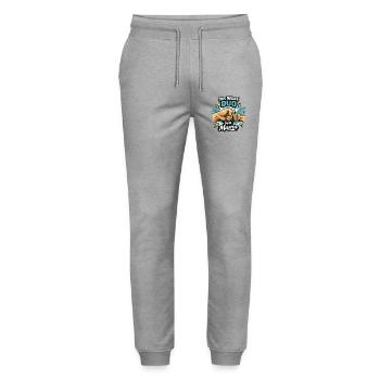 Das wilde Duo von Mama Mutter Kind Power Papa - Stanley/Stella Unisex Bio Jogginghose Mover  - Grau meliert - Vorne - Marisol (170cm) & Nik (191cm)