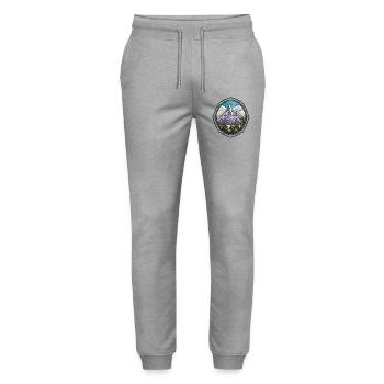 Mountain panorama in a forest frame - Stanley/Stella Mover Unisex Organic Jogging Trousers - heather grey - Front - Marisol (170cm) & Nik (191cm)