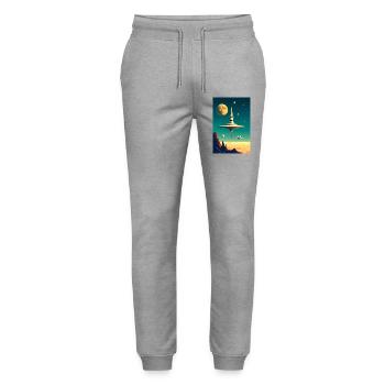 Städte beginnen über die Zukunft der Wolken zu schweben - Stanley/Stella Unisex Bio Jogginghose Mover  - Grau meliert - Vorne - Marisol (170cm) & Nik (191cm)
