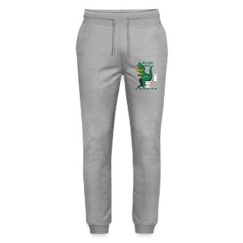 Dino auf Toilette im Freien - Stanley/Stella Unisex Bio Jogginghose Mover  - Grau meliert - Vorne - Marisol (170cm) & Nik (191cm)