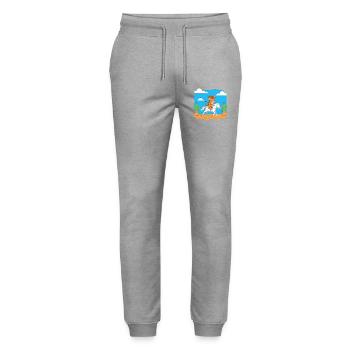 Cat Cowboy in Desert Ride - Stanley/Stella Mover Unisex Organic Jogging Trousers - heather grey - Front - Marisol (170cm) & Nik (191cm)