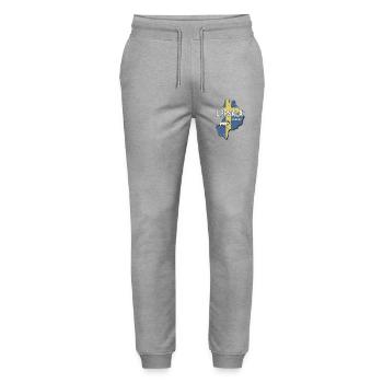 Uppsala Sweden Province Map Souvenir - Stanley/Stella Mover Unisex Organic Jogging Trousers - heather grey - Front - Marisol (170cm) & Nik (191cm)