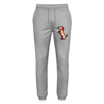 Süßer Dackel Hund Männchen Comic - Stanley/Stella Unisex Bio Jogginghose Mover  - Grau meliert - Vorne - Marisol (170cm) & Nik (191cm)